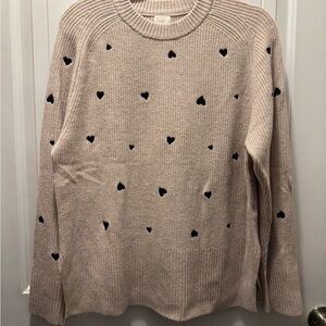 a new day Light Tan Sweater with Black Heart Accents